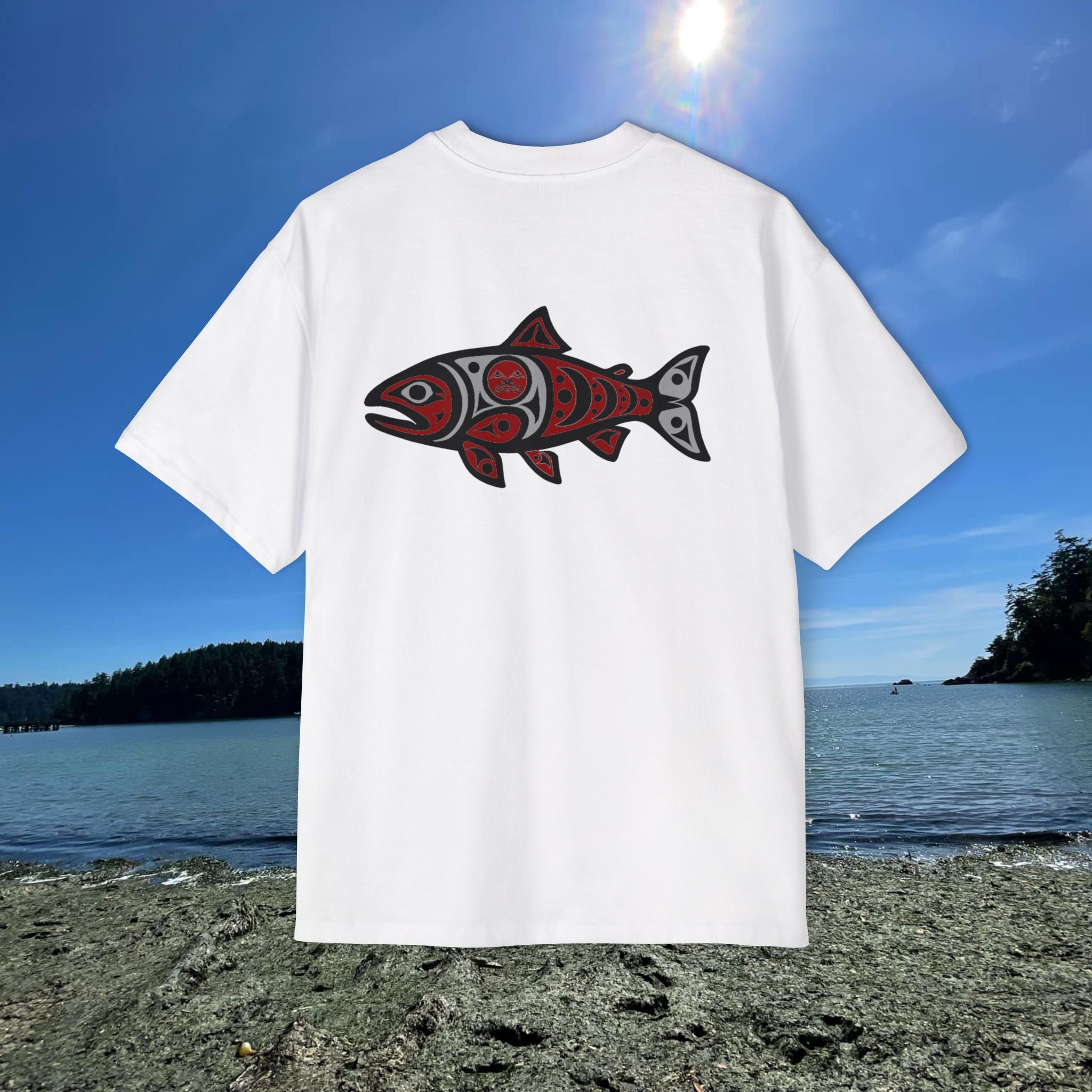 Stay Local Oversized Tee — Pacific Northwest Salmon Graphic Shirt
