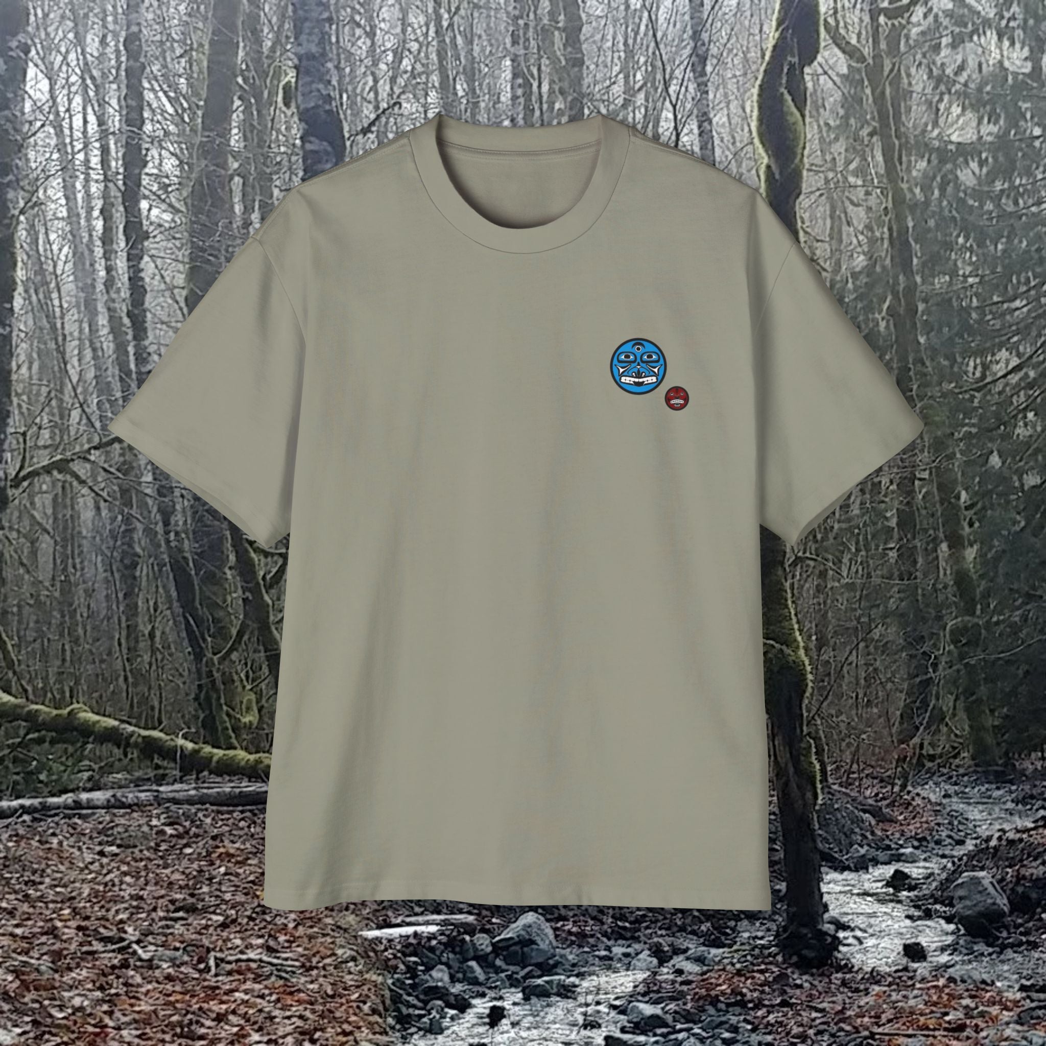 Stay Local Sun Face Graphic Tee — Tribal Sun Motif Oversized Men’s T-Shirt