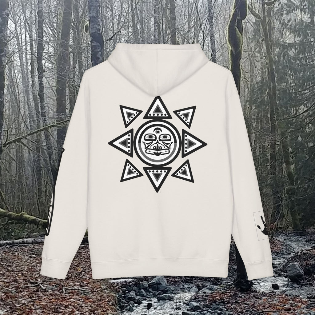 Salish Sun Graphic Hoodie — Indigenous-Inspired Tribal Logo Pullover