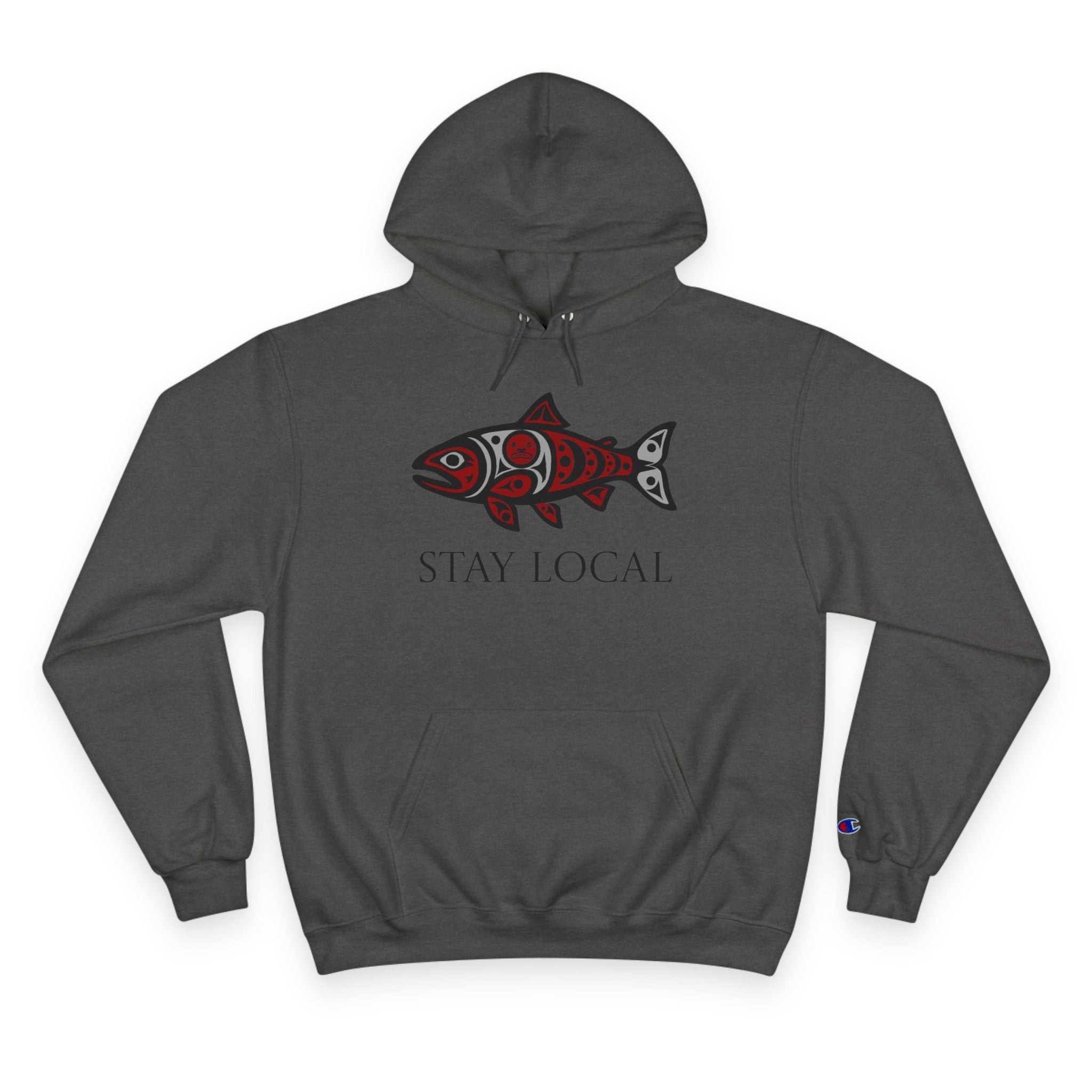 Stay Local "spawn" Graphic Champion Hoodie | Indigenous Style Fish Design