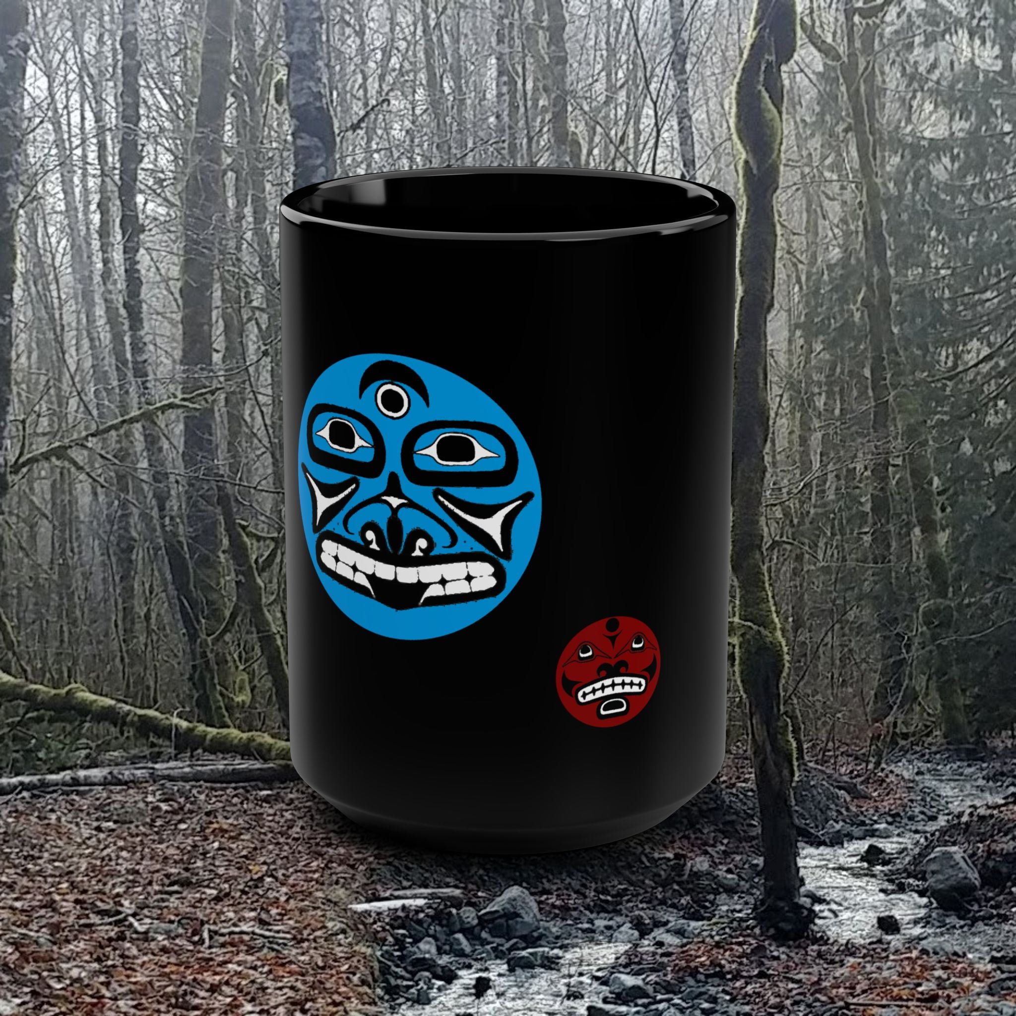 15oz Black Mug "Orbit" Earth and Moon — Northwest Coast Inspired Ceramic Coffee Cup