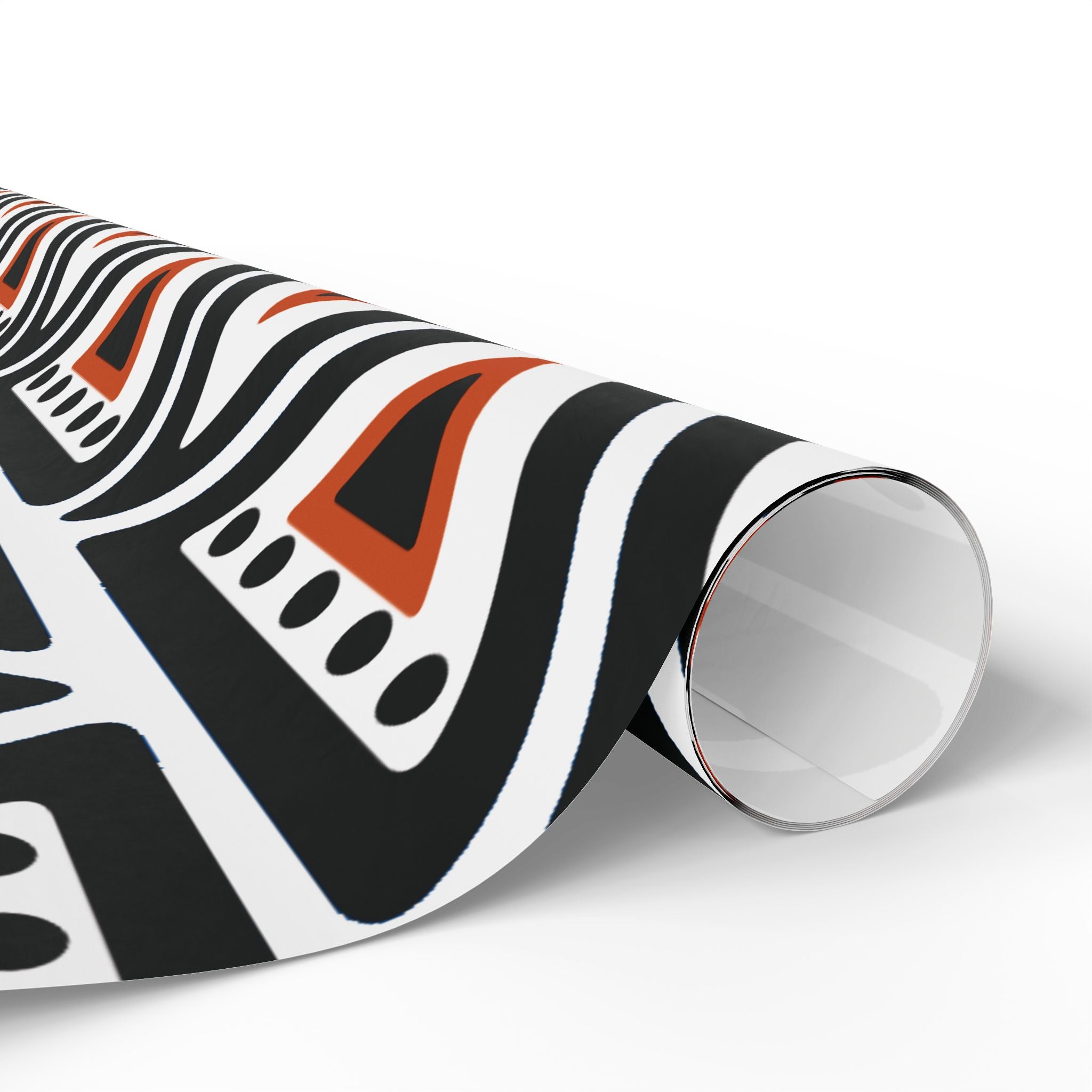 Geometric Triangle Pattern Wrapping Paper | Black Orange Tribal Print