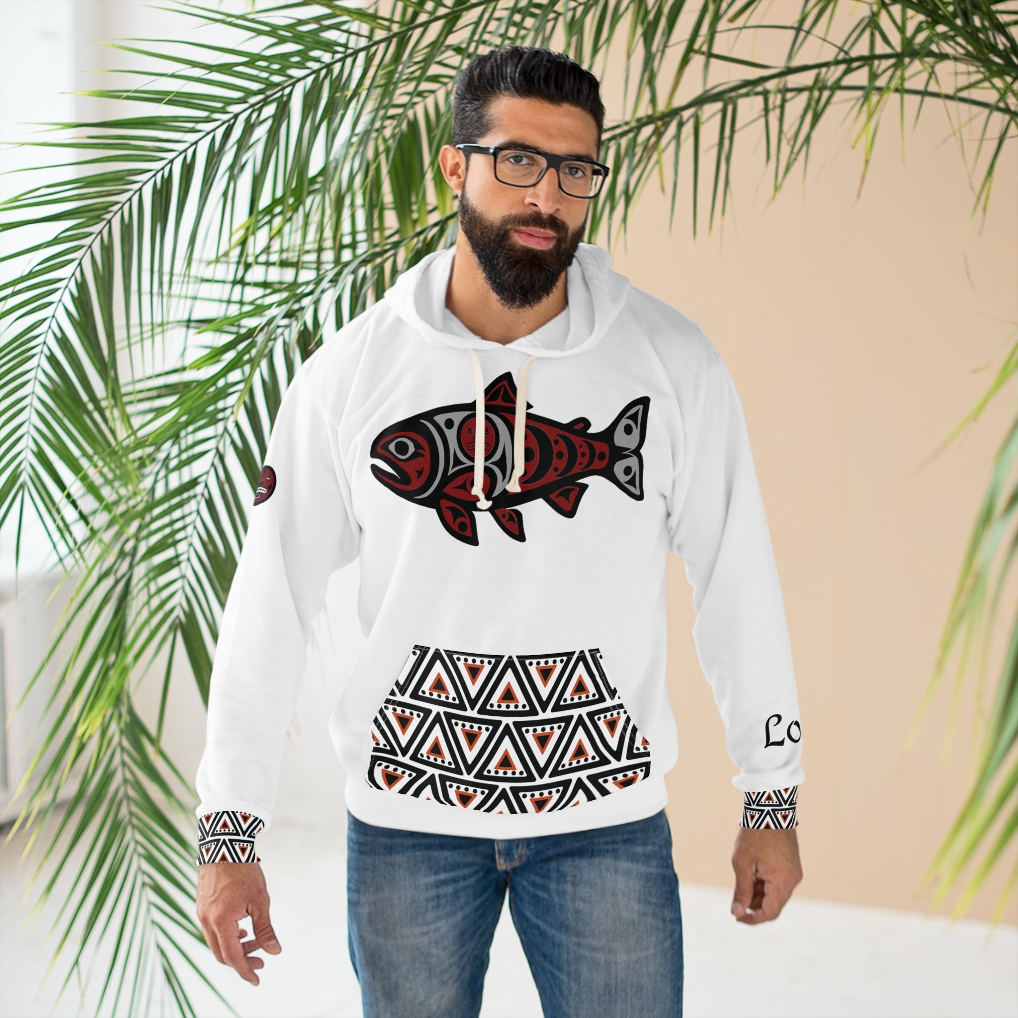 Local patchwork hoodie — Pacific Northwest Indigenous Art Pullover