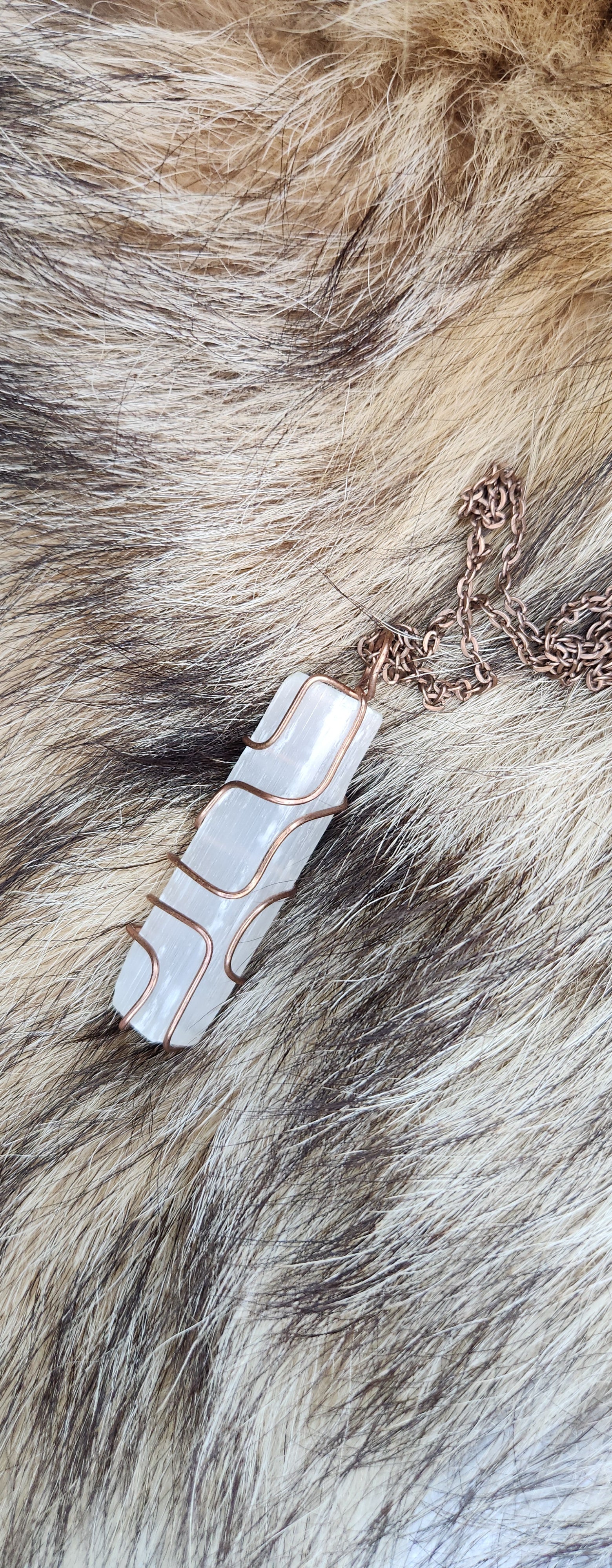 Satin Spar  copper Wrapped Pendant