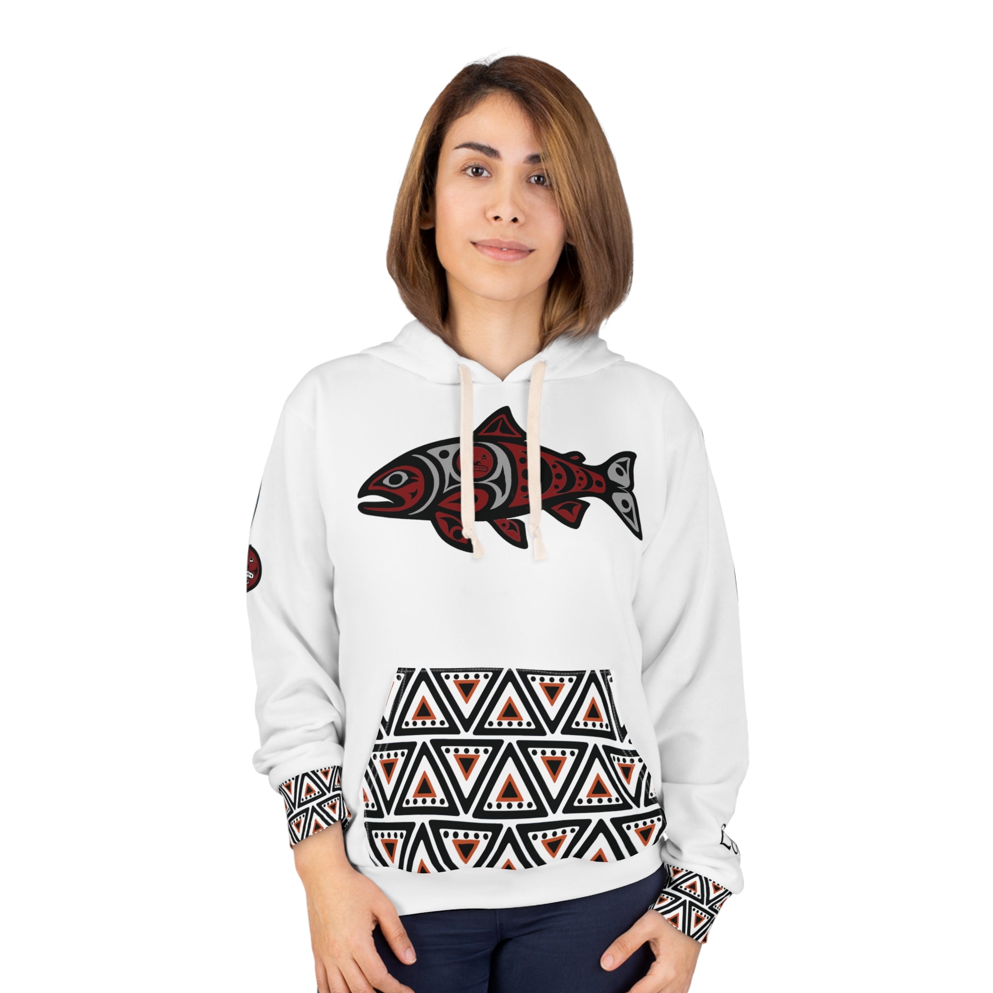 Local patchwork hoodie — Pacific Northwest Indigenous Art Pullover