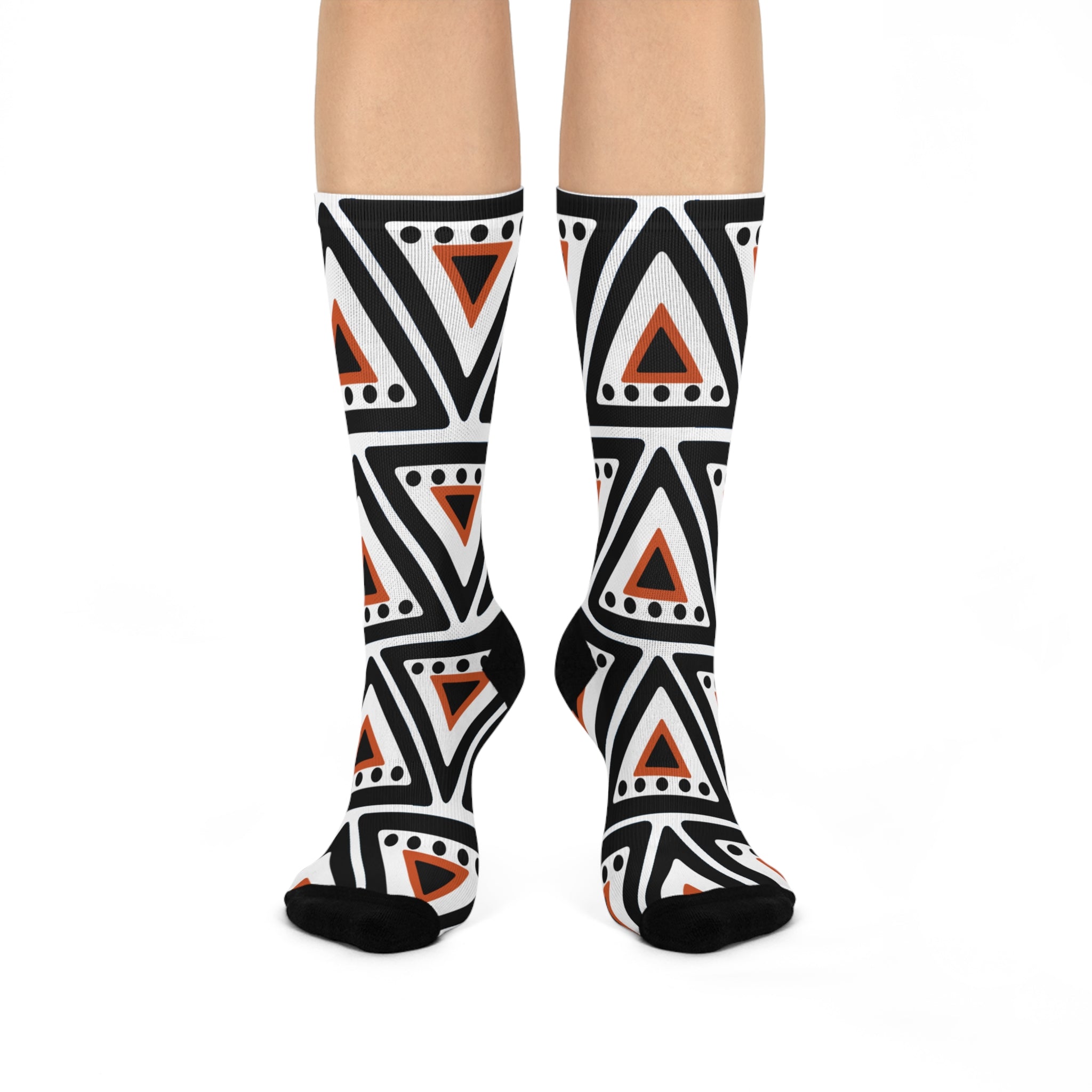 Tribe-angle Pattern Cushioned Crew Socks | Black red
