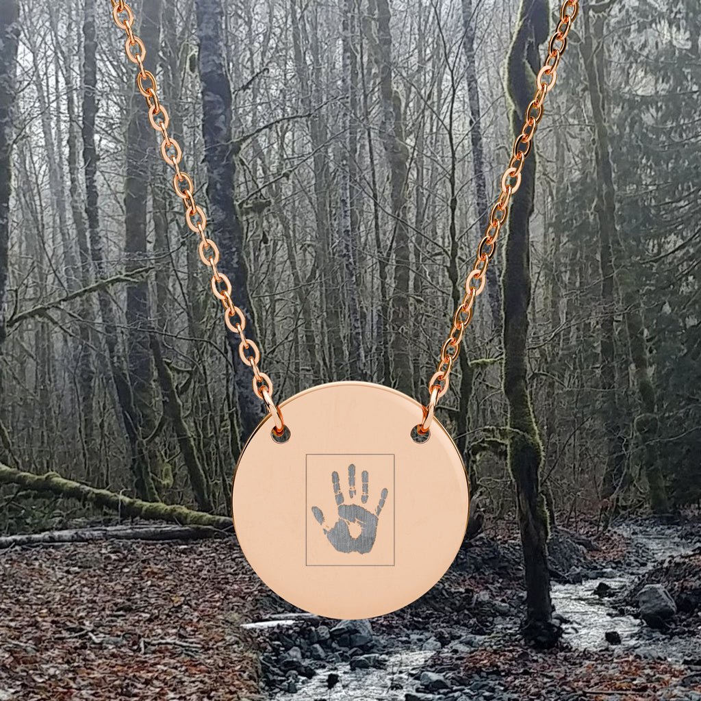 Engravable Circle Necklace — Personalized Round Pendant with Rectangular Engraving Plate