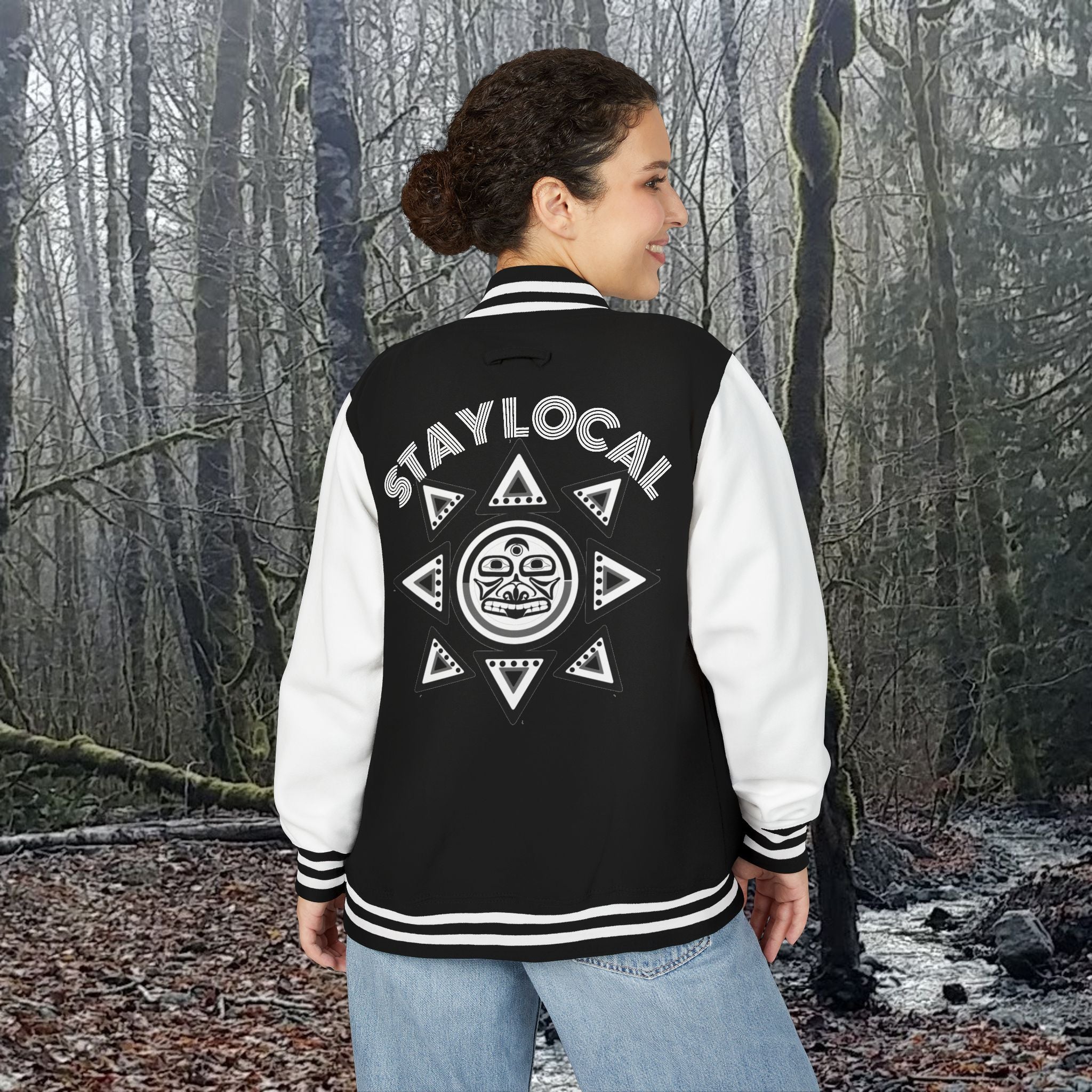 Letterman Jacket — 'Stay Local' Tribal "LIGHT" Sun Design