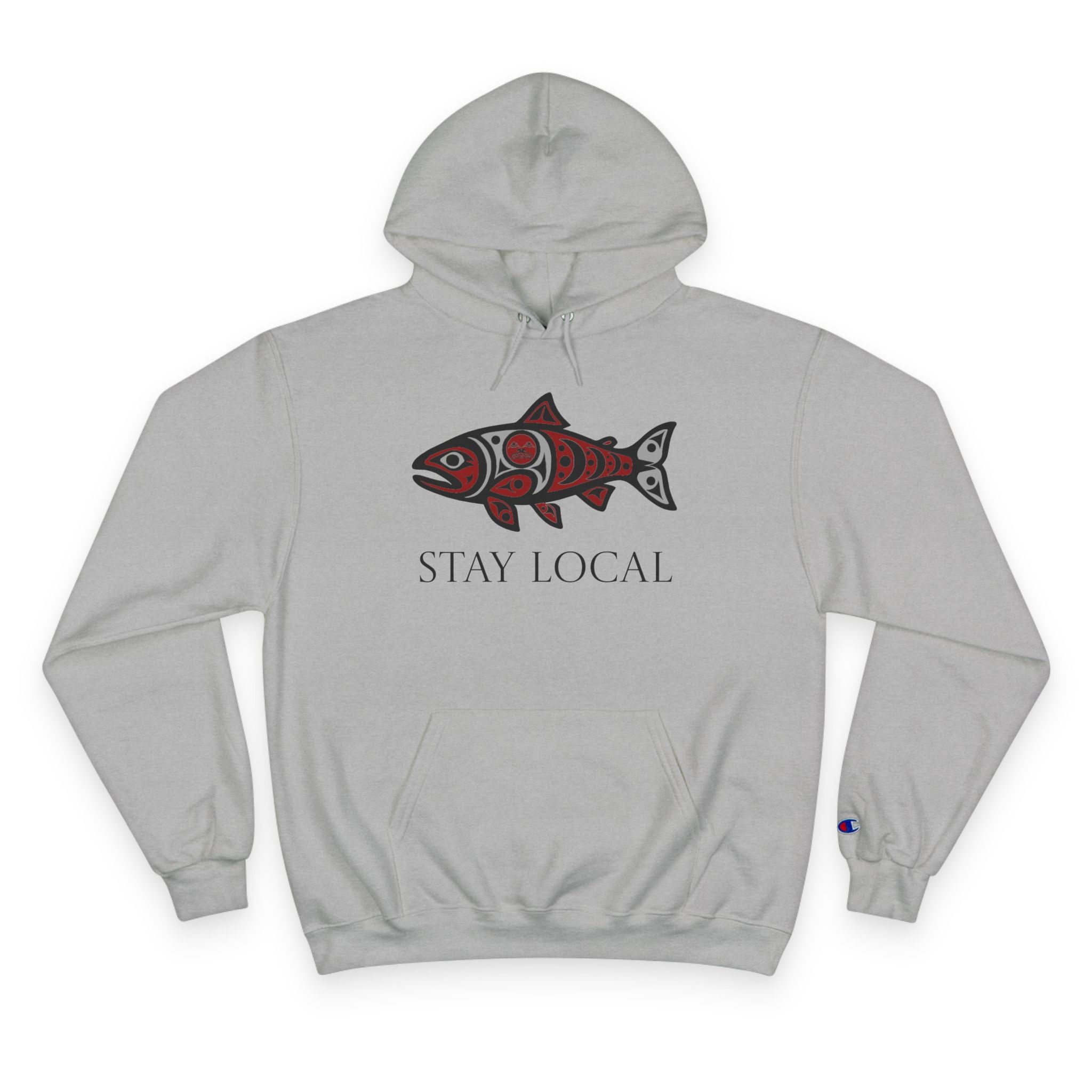 Stay Local "spawn" Graphic Champion Hoodie | Indigenous Style Fish Design