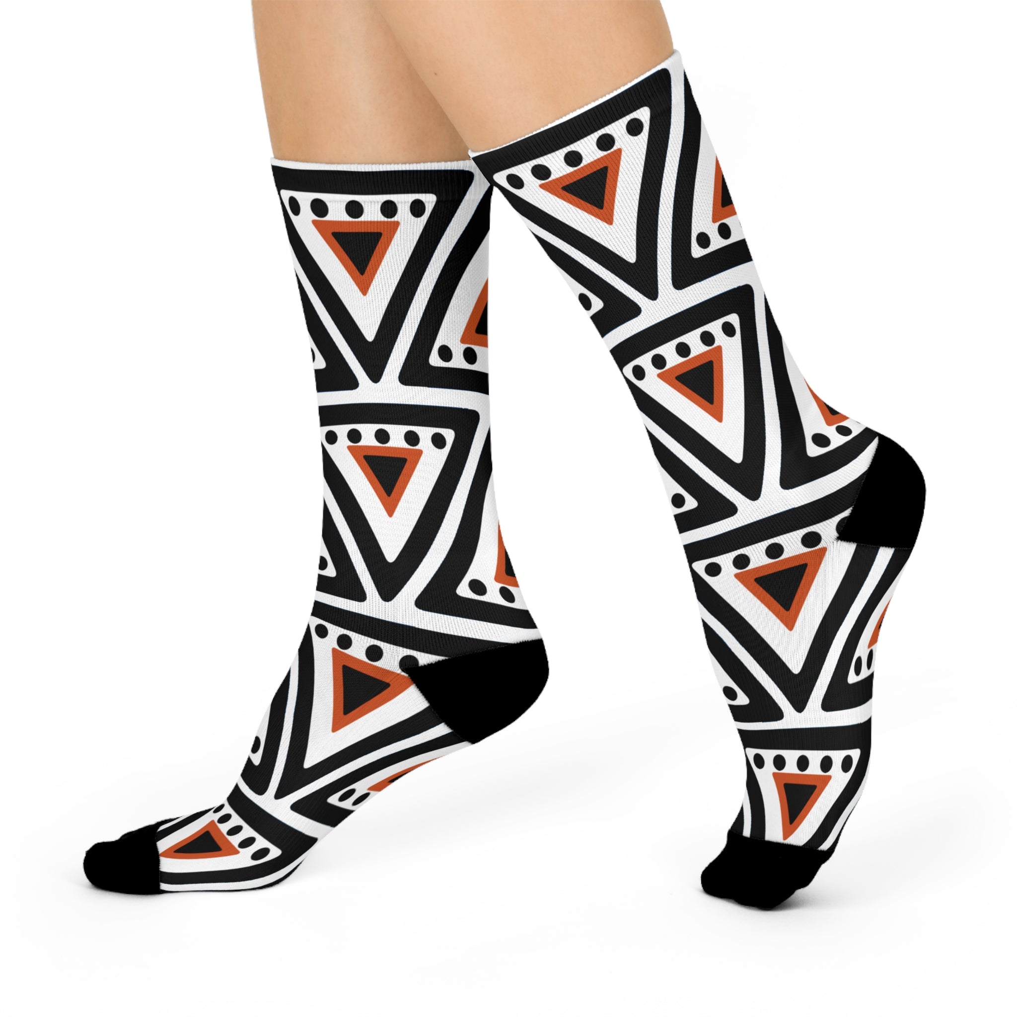 Tribe-angle Pattern Cushioned Crew Socks | Black red