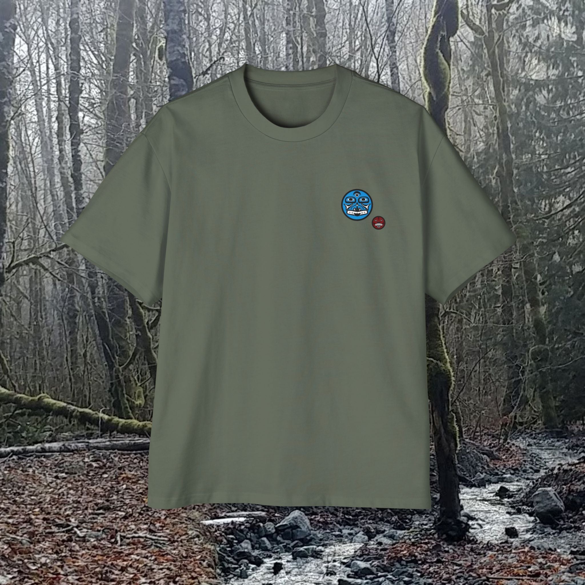 Stay Local Sun Face Graphic Tee — Tribal Sun Motif Oversized Men’s T-Shirt