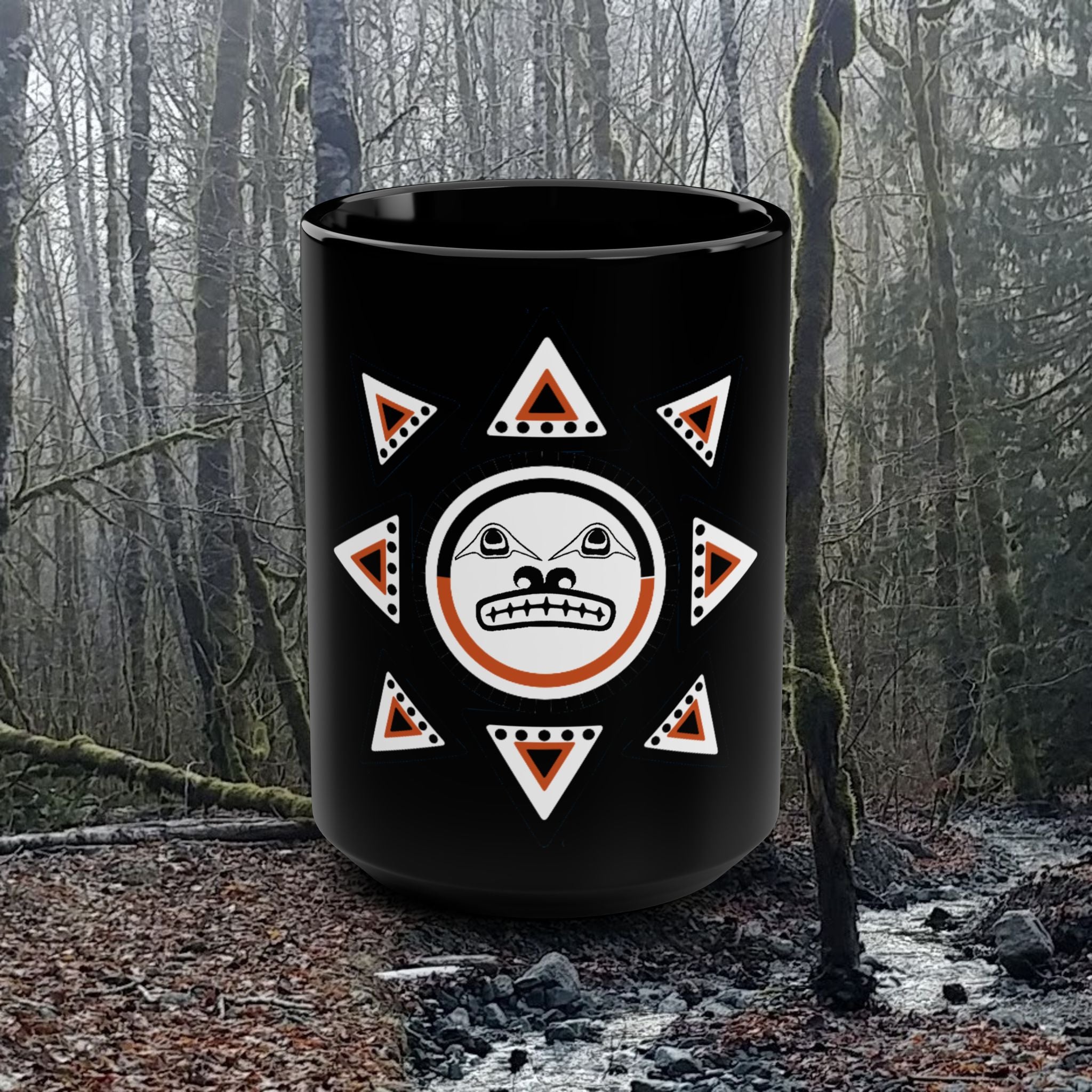 15oz black mug "light" sun face — 15oz Native Art Coffee Cup