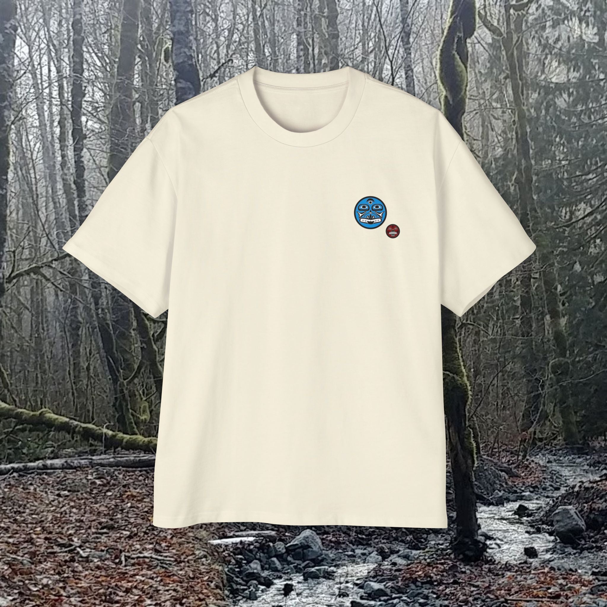 Stay Local Sun Face Graphic Tee — Tribal Sun Motif Oversized Men’s T-Shirt