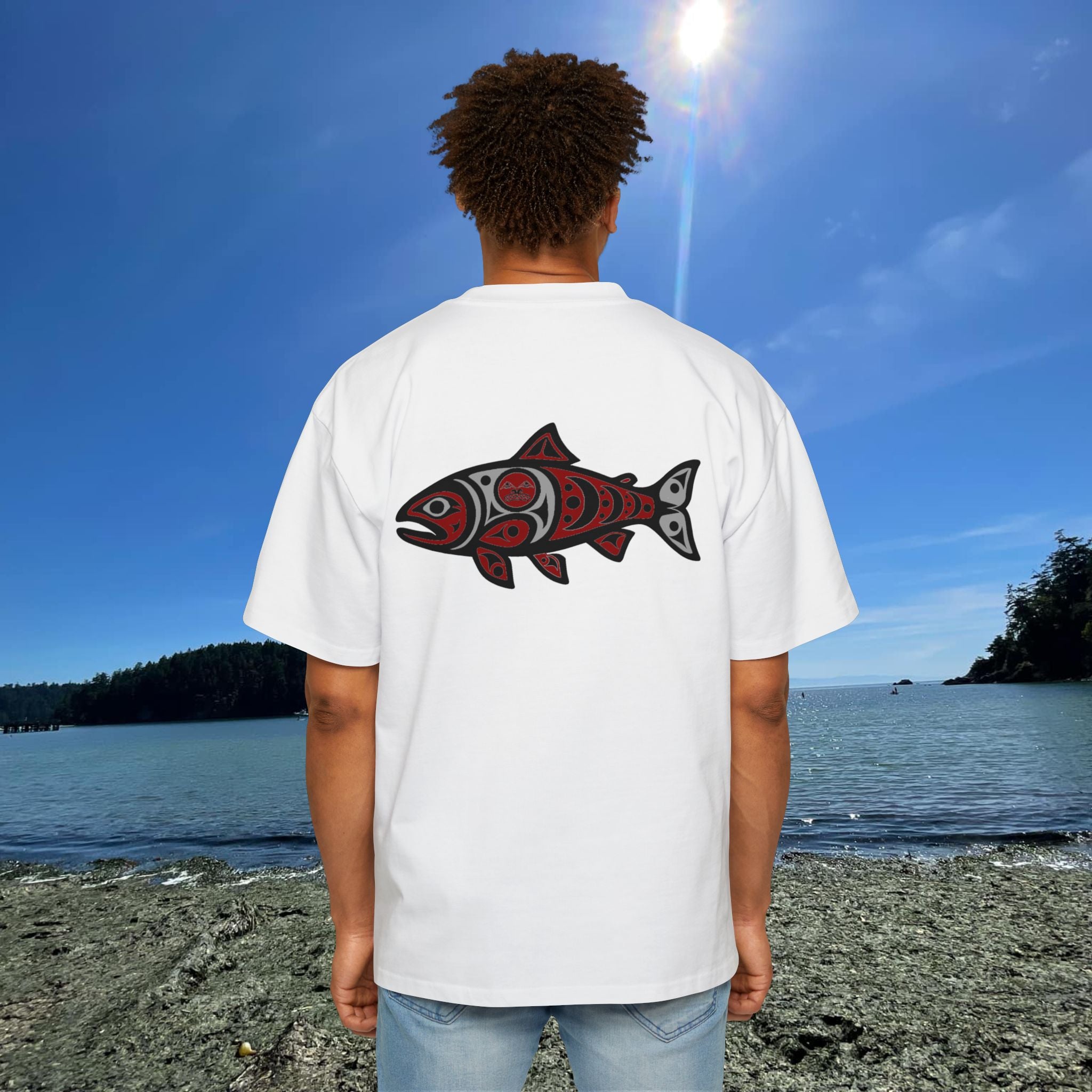 Stay Local Oversized Tee — Pacific Northwest Salmon Graphic Shirt