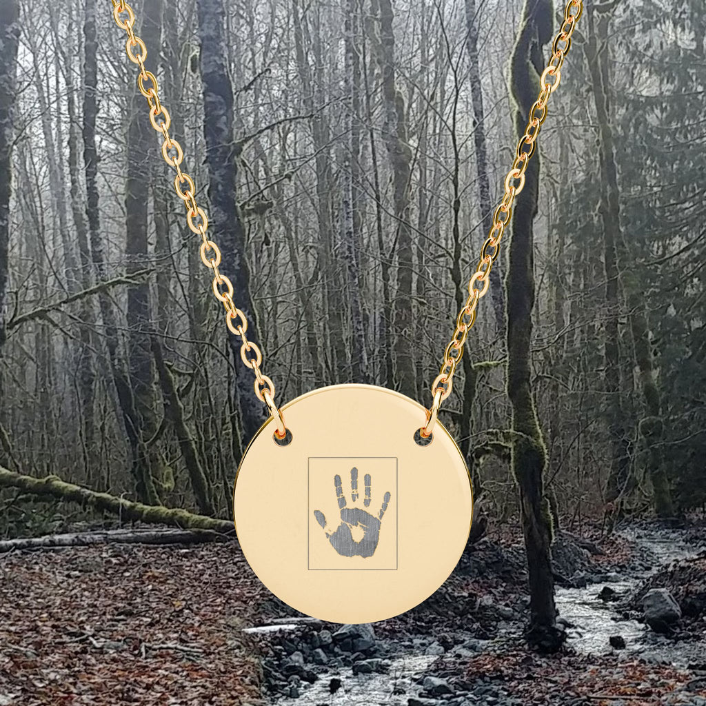 Engravable Circle Necklace — Personalized Round Pendant with Rectangular Engraving Plate