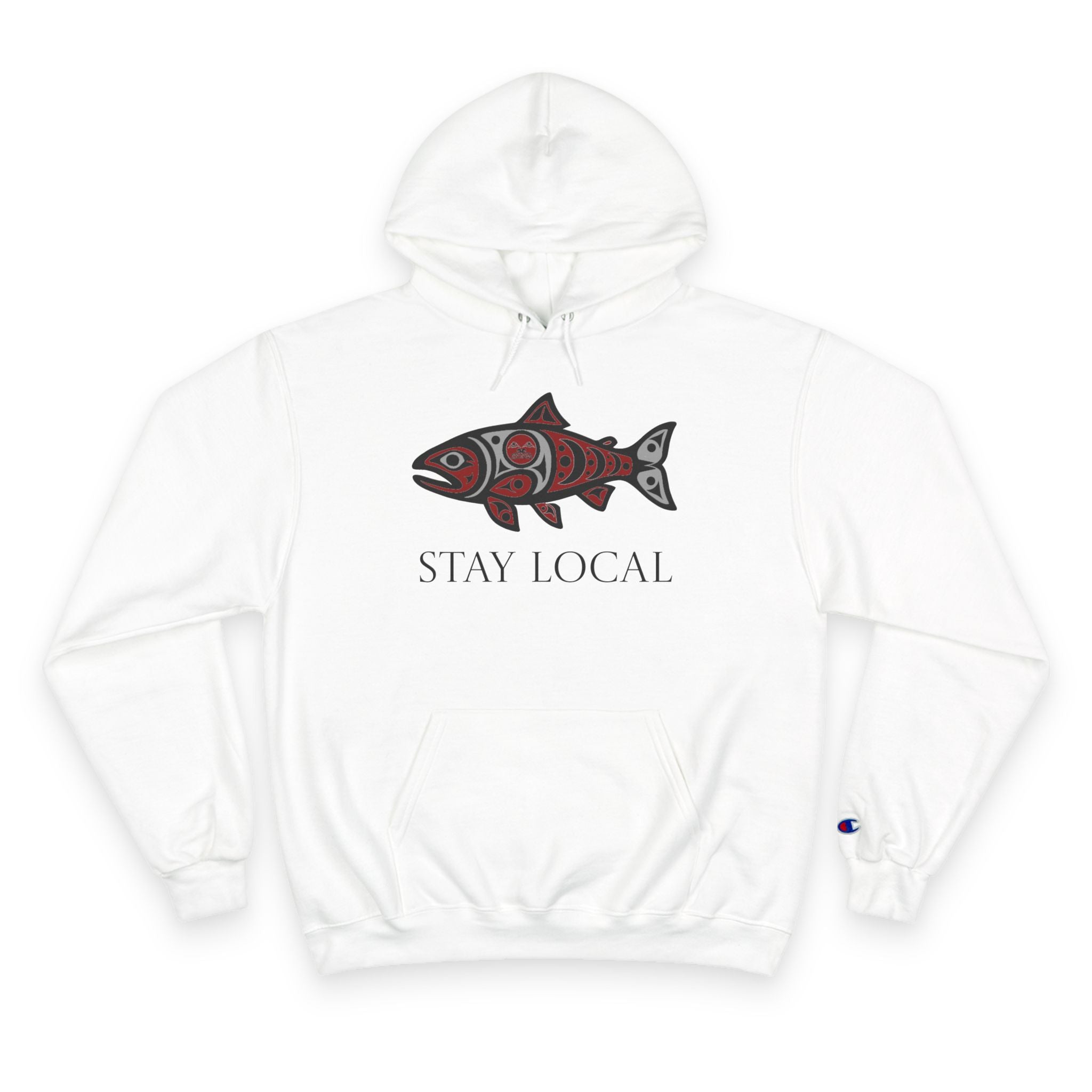 Stay Local "spawn" Graphic Champion Hoodie | Indigenous Style Fish Design
