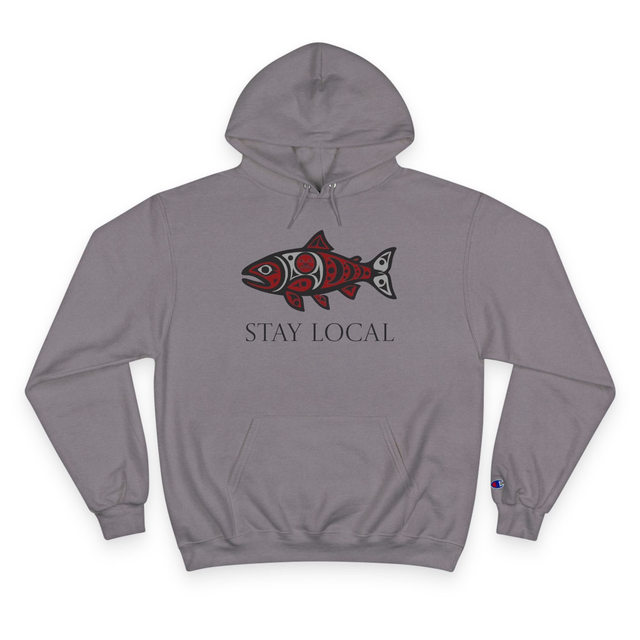 Stay Local "spawn" Graphic Champion Hoodie | Indigenous Style Fish Design