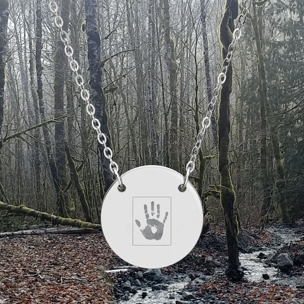 Engravable Circle Necklace — Personalized Round Pendant with Rectangular Engraving Plate